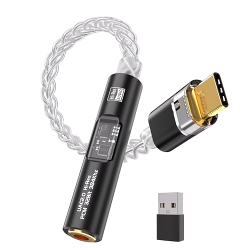 USB C to 3.5mm Audio Adapter with Dual Chip CX31993 MAX97220 DAC & HiFi Amplifier, 8-Strand 4N Single Crystal Silver-Plated Copper Cable,USBC to Headphones Aux Dongle for Android iPhone PC Mac (Black) - color: Black