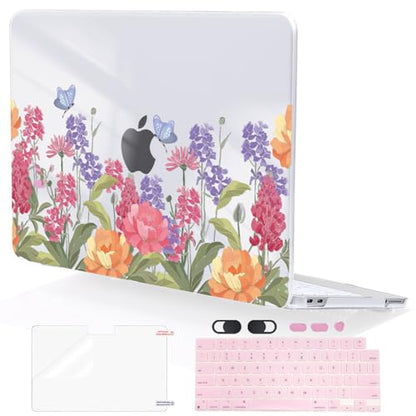 for MacBook Neo 13 inch Case 2026 Release A3404 Cover, Ultra-Thin Printed Pattern Plastic Hard Shell Case Protective Case for MacBook Neo 13 with Apple A18 Pro Chip, Pink & Purple Flowers - color: Pink & Purple Flowers