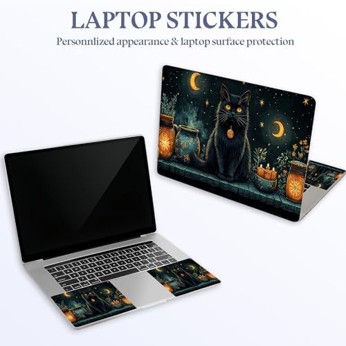Universal Laptop Skin Sticker Decal,15.6 Inch Laptop Vinyl Cover for 13" 14" 15.6" Laptop,Scratch-Resistant Waterproof Protector Wrap,Reusable with Wrist Pads,Witchy Black Cat Crescent Moon - color: Witchy Black Cat Crescent Moon
