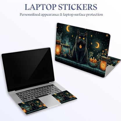 Universal Laptop Skin Sticker Decal,15.6 Inch Laptop Vinyl Cover for 13" 14" 15.6" Laptop,Scratch-Resistant Waterproof Protector Wrap,Reusable with Wrist Pads,Witchy Black Cat Crescent Moon - color: Witchy Black Cat Crescent Moon
