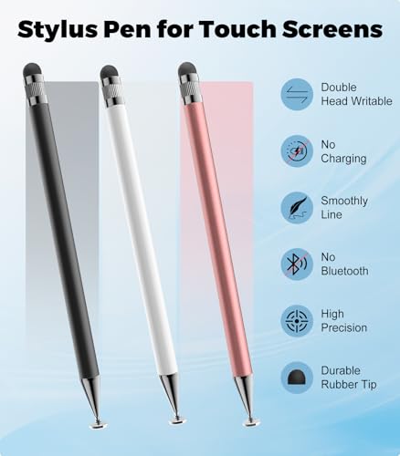 Kenkor Stylus(3pcs),2-in-1 Stylus Pen for Touch Screen, Stylus Pen for iPad | No Charging,Compatible with Apple(iPhone/iPad)/Nintendo Switch/Samsung/Google/Microsoft/Android Tablets Touch Screens Devices - color: Black+Pink+White