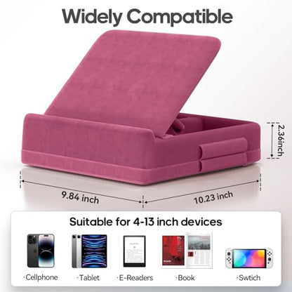 KDD Tablet Pillow Stand with Storage, Foldable iPad Holder for Lap, Desk and Bed, Angle Adjustable Soft Pad Dock with Stylus Mount Compatible with iPad Pro, Air, mini, Book, Phone and Tablet (4-13") - color: Dark Purple