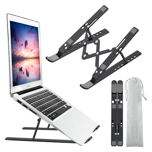 Leeboom Laptop Stand for Desk, Adjustable Foldable Aluminum Riser, Black | Supports most 10-15.6 inch laptops and tablets with adjustable height and angle for improved comfort - color: Black
