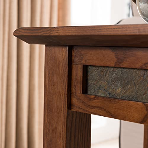 Leick Home 10907 Slatestone One Drawer Rustic Oak End Table, Distressed Rustic Oak - color: Rustic Oak