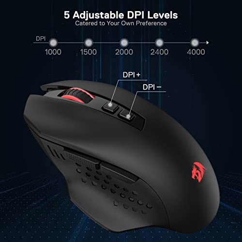 Redragon M656 Wireless Gaming Mouse, 4000 DPI & Programmable | 5 DPI Levels, 7 Macro Buttons, Red LED Backlit & Pro Software/Drive Supported, for PC/Mac/Laptop - style: 2.4G Wireless
