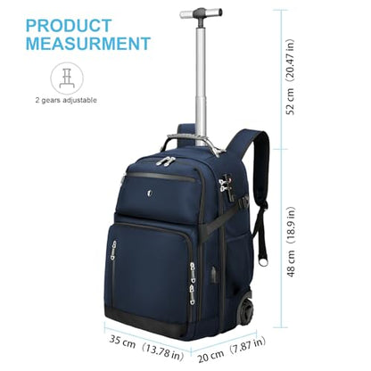 Backpack with wheels,rolling backpack with 2 Packing Cubes,compression bags for travel,Water-Resistant Carry-On Luggage,Business and Commuting (Blue) - color: Blue