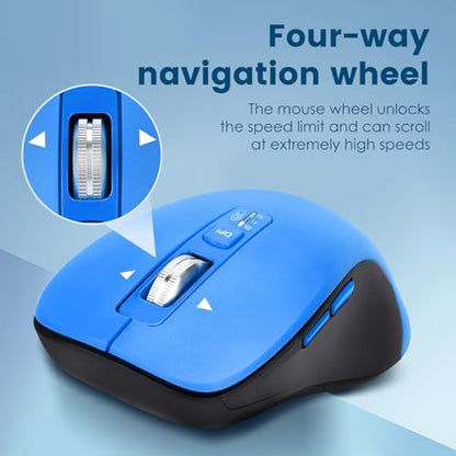 CITLLA Wireless Bluetooth Mouse (USB + BT1 + BT2), Full Size, 4-Way Scrolling, Multi-Device Silent Mouse for Computer, Laptop, iPad, MacBook (Blue) - color: Blue