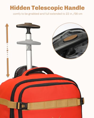 Hynes Eagle Rolling Backpack 42L Backpack with Wheels Airline Approved Carry on Luggage Laptop Travel Suitcase Bag for Women Men Orange - color: Orange