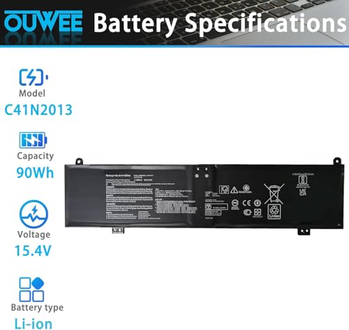 C41N2013 Laptop Battery Compatible with ASUS ROG Zephyrus G15 G513 G513QR G513QY G533 G533QS GA503 GA503QM G17 G713 Zephyrus M16 Series - size: 12.01*3.86*0.32 inch C41N2013