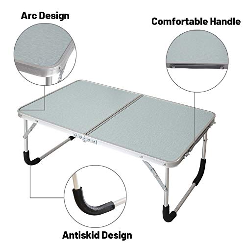 Foldable Laptop Table, Bed Desk, Breakfast Serving Bed Tray, Silvery | [Portable Mini Picnic Table & Ultra Lightweight] [Folds in Half with Inner Storage Space] - color: Silvery