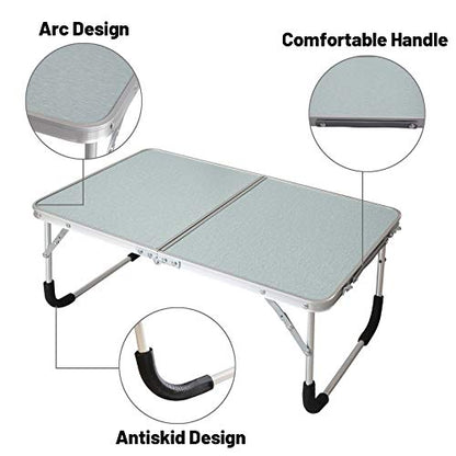 Foldable Laptop Table, Bed Desk, Breakfast Serving Bed Tray, Silvery | [Portable Mini Picnic Table & Ultra Lightweight] [Folds in Half with Inner Storage Space] - color: Silvery