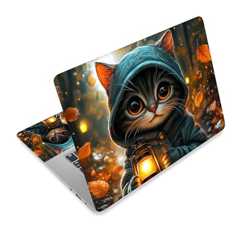 Universal Laptop Skin Sticker Decal, 15.6 Inch Laptop Vinyl Cover for 13" 14" 15.6" Laptop, Waterproof Scratch-Resistant Protector Wrap, Reusable with Wrist Pads,Hooded Lantern Cat - color: Hooded Lantern Cat