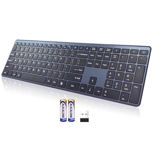 Wireless Keyboard-2.4G Ultra Slim Quiet Full Size USB PC Computer Keyboard,19 Multimedia Keys,Number Pad,Plug&Play,Lag-Free Ergo,Long Battery Life for Desktop,Laptop,Smart TV,MAC,Windows,QWERTY
