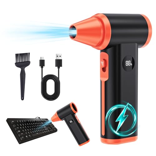 Compressed Air Duster Rechargeable Electric Air Duster for PC Keyboard Mini Dust Blower 130000RPM Cordless Air Blower Jet Dryer Turbo Fan Handheld Blower for Car Home Office, Black-Orange