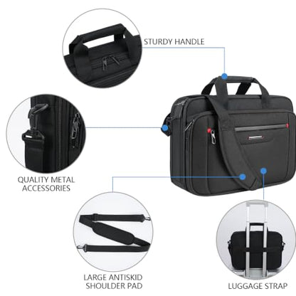 VANKEAN Laptop Briefcase Fits 15.6"-16" Laptop Slim Expandable Shoulder Bag | Multi Functional Compartment,Padded Shoulder Strap,Convenient Luggage Strap,Water-Repellent Fabric,Padded Laptop Compartment - color: Black-red, size: 15.6"