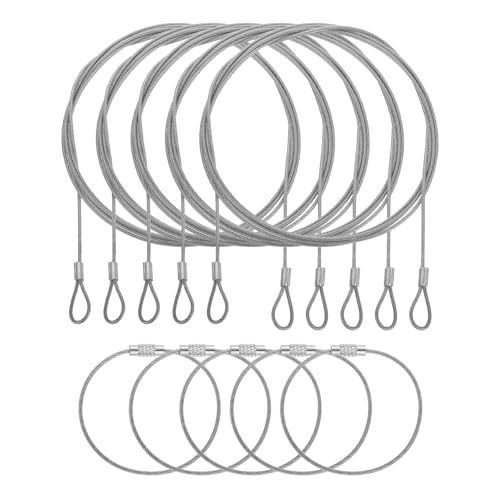 5 Set Double Loop Security Cable Lock (6.56 ft X0.08'') + Keychain Cable, Silver - color: Silver, size: 6.56 ft x 0.08 Inch