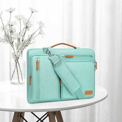 MOSISO 360 Protective Laptop Shoulder Bag, 14 inch Computer Bags | Compatible with HP Lenovo Dell ASUS Acer, HP, Dell, Lenovo,Side Open Messenger Bag with 4 Zipper Pockets&Handle, Aqua Green - color: Aqua Green, size: 14 inch