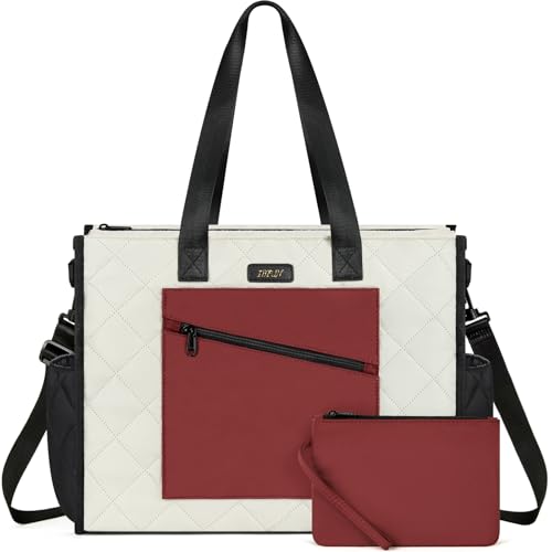 IBFUN Women - Utility Tote Bag with 24 Pockets and Laptop Compartment, Work Tote for Women - color: D7-white Red, size: Large