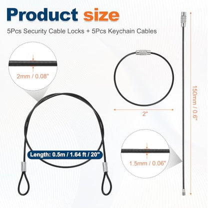 5 Set Double Loop Security Cable Lock (1.64 ft X0.08'') + Keychain Cable, Black - color: Black, size: 1.64 ft x 0.08 Inch
