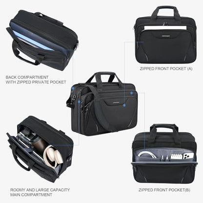 KROSER 17.3 Inch Laptop Computer Briefcase, Water-Repellent Messenger Bag | Expandable design, padded laptop compartment,shoulder strap and luggage strap for business, travel, men and women-Black/Grey - color: Black/Grey