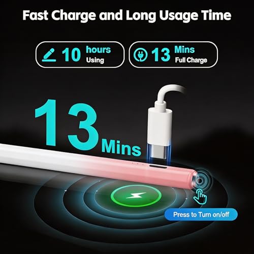 Stylus Pen for iPad 2026-2018 with 13mins Fast Charge,Tilt Sensitivity Palm Rejection Pencil for 11th (A16)/10/9/8/7/6 Gen, iPad Pro 11"/12.9"/M4/M5, iPad Air 3/4/5/M2/M3/M4 (Gradient Pink) - color: Gradient pink