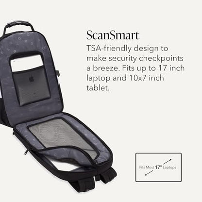 SWISSGEAR 1900 ScanSmart Laptop Backpack, Fits Most 17-Inch Laptops, TSA-Friendly Lay-Flat Design, RFID Protection, and Tablet Pocket, Black, 31L, 18.5-Inch - color: White/Black