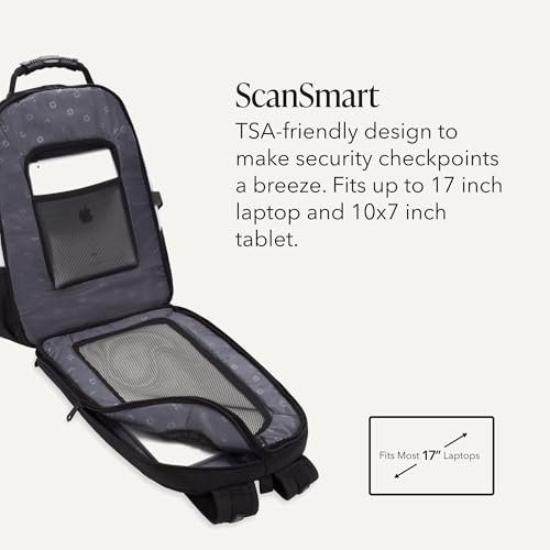 SWISSGEAR 1900 ScanSmart Laptop Backpack, Fits Most 17-Inch Laptops, TSA-Friendly Lay-Flat Design, RFID Protection, and Tablet Pocket, Black, 31L, 18.5-Inch - color: White/Black
