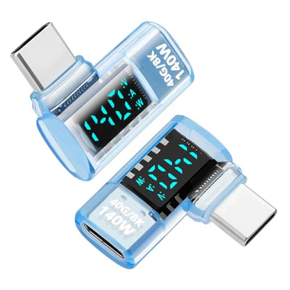 Upgraded USB 4.0 Digital Display USB C Male to Female Adapter 40Gbps (2 Pack), Right Angle PD 3.1 140W Power 8K@60Hz Video Compatible with iPhone 16, MacBook and More USB-C Devices, Light Blue - style: AY-Cm-Cf-dd-bl