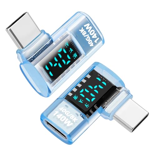 Upgraded USB 4.0 Digital Display USB C Male to Female Adapter 40Gbps (2 Pack), Right Angle PD 3.1 140W Power 8K@60Hz Video Compatible with iPhone 16, MacBook and More USB-C Devices, Light Blue - style: AY-Cm-Cf-dd-bl