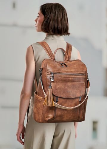 Laptop Backpack for Women 15.6 inch,Travel Leather Backpack Purse Nurse Teacher Carry on Backpack Computer Bag,Professional Water-Resistant College Business Work Casual Daypack,Two-toned Brown - color: Two-toned Brown