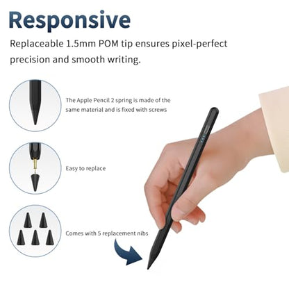 HZD Apple Pencil for iPad 2025-2018 Faster Charge Stylus Pen,Black | with Tilt Sensitivity & Palm Rejection & Magnetic Compatible iPad 11/10/9/8/7/6, Pad Air 3/4/5, Pro 12.9"/11",Mini 6/5, M2/M4 - color: Black