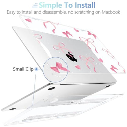 MEEgoodo Case for M5/M4/M3/M2 MacBook Air 13 inch Case 2026 2025 2024 2022, Fit Model A3449/A3240/A3113/A2681, Laptop Hard Shell Compatible with MacBook Air 13.6-inch, Pink Ribbons Bows - color: Pink Ribbons Bows