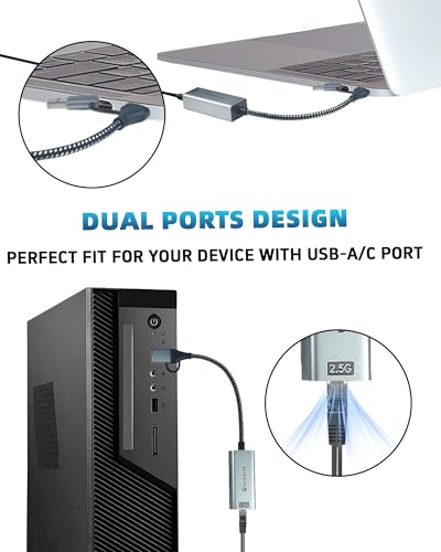 USB A/C to Ethernet Adapter,Ethernet to USB,USBA to RJ45 for Nintendo Switch 2,Gigabit Ethernet Adapter, LAN Network for Laptop, MacBook,Chromebook,Surface, Desktop,PC and More (USB A+C 2.5G) - size: USB A+C 2.5G