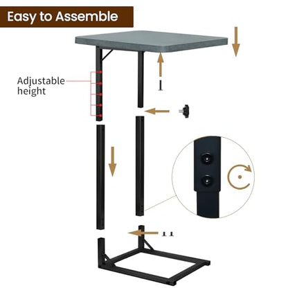 C-Shaped End Table for Couch, Adjustable Sofa Side Table with Sturdy Metal Frame, Small Space Rustic Gray TV Tray Table for Living Room, Bedroom, Bedside, Modern Functional Accent Furniture - color: Rustic Gray