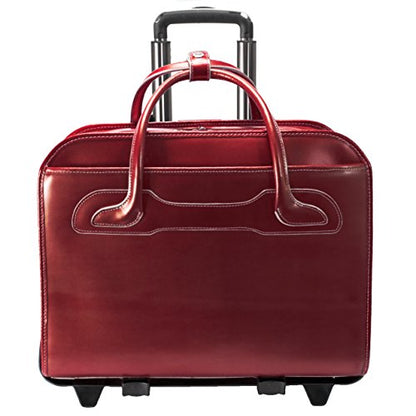 McKleinUSA McKlein WILLOWBROOK, 17" Leather Detachable -Wheeled Ladies' Laptop/Computer & Tablet Business Briefcase Bag/Women's Rolling Overnight Travel Bag, Removable trolley case - color: Red, size: 18"x8.75"x14.5"