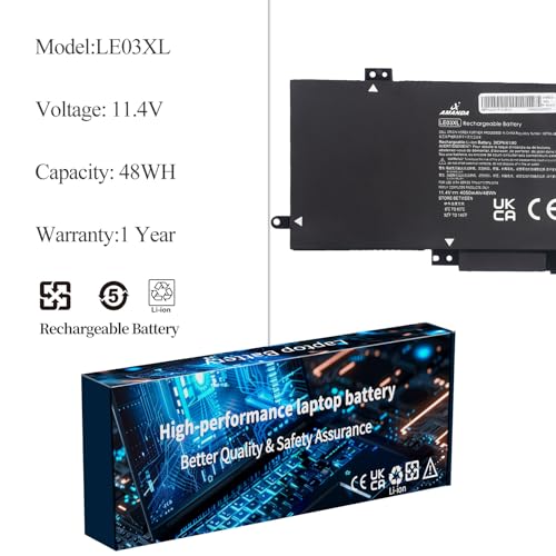 796356-005 LE03XL Laptop Battery for HP Pavilion X360 13-s120nr 13-s000 15-bk000 Series, 13-s120nr 13-s128nr 15-bk010nr 15-bk152nr M6-W101dx W010dx W102dx W103dx HSTNN-PB6M HSTNN-YB5Q - size: 9.4*5.4*1.14inch LE03XL