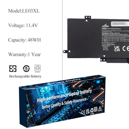 796356-005 LE03XL Laptop Battery for HP Pavilion X360 13-s120nr 13-s000 15-bk000 Series, 13-s120nr 13-s128nr 15-bk010nr 15-bk152nr M6-W101dx W010dx W102dx W103dx HSTNN-PB6M HSTNN-YB5Q - size: 9.4*5.4*1.14inch LE03XL