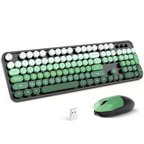 MOFII Wireless Keyboard and Mouse Combo, Retro Full Size Typewriter Keyboard with Number Pad and Sport Car Mouse for PC Computer Desktop Laptop Windows (Black Green) - color: Black Green