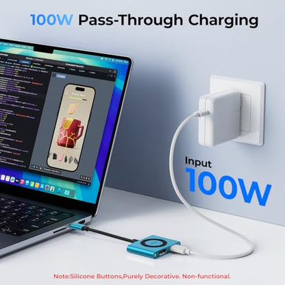 RayCue 2-in-1 USB C Hub, USB C to HDMI Adapter with HDMI 4K@60Hz & 100W PD Charging - Adapter for Laptop, MacBook, IPad (USB-C), iPhone 15/16, Tablets, Switch - color: Blue