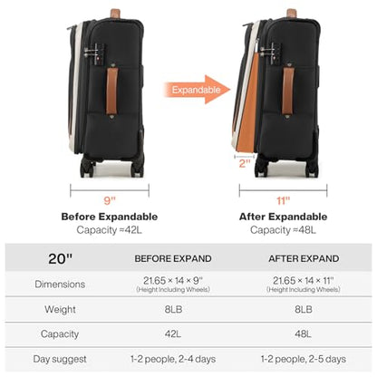 mixi Carry On Luggage 20 Inch Softside Suitcase, Black-Off White | Front Pocket, 22x14x9 Airline Approved, Rolling Spinner Wheels, TSA Lock, Lightweight - color: Black-Off White