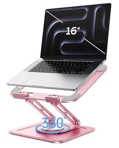 LOXP Adjustable Laptop Stand, Computer Stand with 360 Rotating Base | Ergonomic Laptop Riser Mount for Desk Foldable Protable Computer Desk Fits with MacBook Pro Air - color: Dreamy Pink