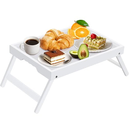 Artmeer FSC 100% Bamboo Bed Tray with Folding Legs, X-Large, White | X-large FSC 100% bamboo bed tray with folding legs, handles and extra legroom for meals, laptops and reading. - color: White, size: X-Large