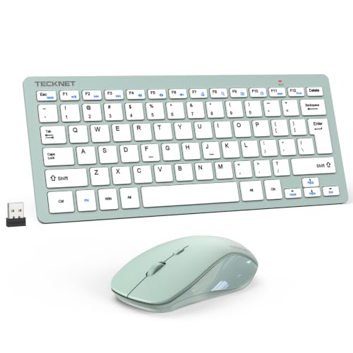 TECKNET Wireless Keyboard and Mouse Combo, Mini Cordless Computer Keyboard and Mouse Set 2.4GHz, Silent Adjustable 1600 DPI, Quiet Click, Lag-Free for Computer, Laptop, PC, Windows, Mac, Chrome OS - color: Green