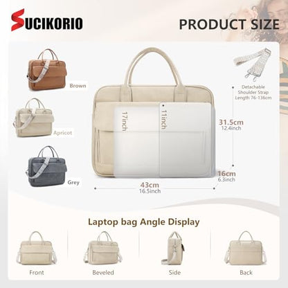 Teacher Tote Bag for Women 17inch PU Leather Laptop Briefcase Nurse Bags Professional Work Bags For Nursing, School, College - color: Brown