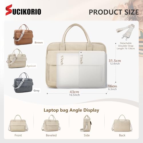Teacher Tote Bag for Women 17inch PU Leather Laptop Briefcase Nurse Bags Professional Work Bags For Nursing, School, College - color: Apricot