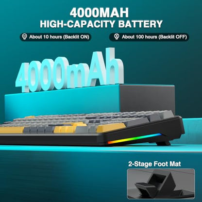 AULA F108 Wireless Mechanical Keyboard, BT5.0/USB-C/2.4GHz Hot Swappable Custom Gaming Keyboards, PBT Keycaps, Pre-lubed Switches, RGB Backlit Full Size Creamy Keyboard with Number Pad, 108 Keys - color: No Knob-Gray&Yellow