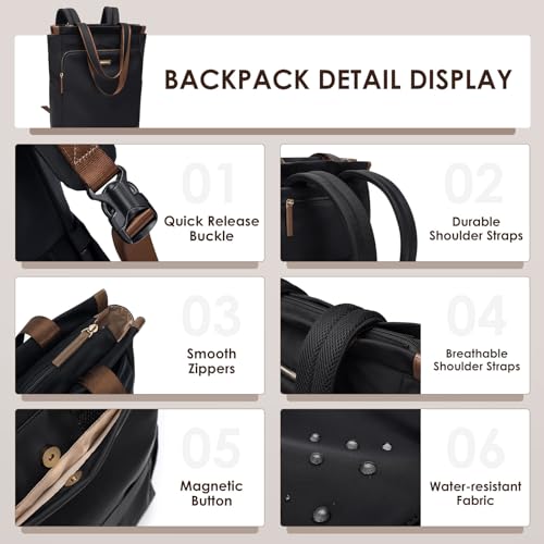GOLF SUPAGS Convertible Laptop Backpack for Women Casual Daypack Notebook Tote Bag for Work College Travel Leisure (Black) - color: Black