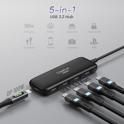 Qeefun USB C Hub 10Gbps, 4 Ports USB-C 3.2 Data Splitter, USB 3.2 Gen 2 Adapter with 100W Power Charging Port, USBC Extender for iPad Pro, iPhone 15, MacBook Air/Pro M2 M1, PC, Laptops and More - style: C to 4C+PD