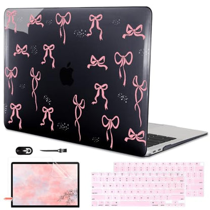 for MacBook Air 13 inch Case 2021 2020 2019 2018 Release M1 A2337 A2179 A1932, Pritned Pattern Plastic Hard Case Cover for MacBook Air 13 M1 with Retina Display Touch ID, Pink Bowknot Black - color: Pink Bowknot Black