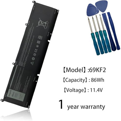 69KF2 Laptop Battery Replacement for Dell XPS 15 9500 Alienware M15 R3 R4 M17 Precision 5550 Series Notebook 8FCTC 070N2F 08FCTC 70N2F 11.4V 86Wh 7167mAh 6-Cell
